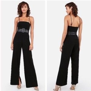 Express x Negin Mirsalehi Black Wide Leg Belted Jumpsuit, 0, NWT